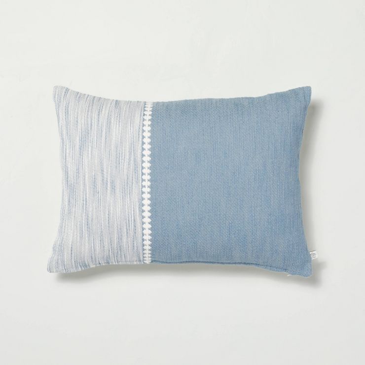 14"x20" Diamond Stripe Color Block Lumbar Bed Pillow with Zipper Blue/Sour Cream - Hearth & Hand... | Target