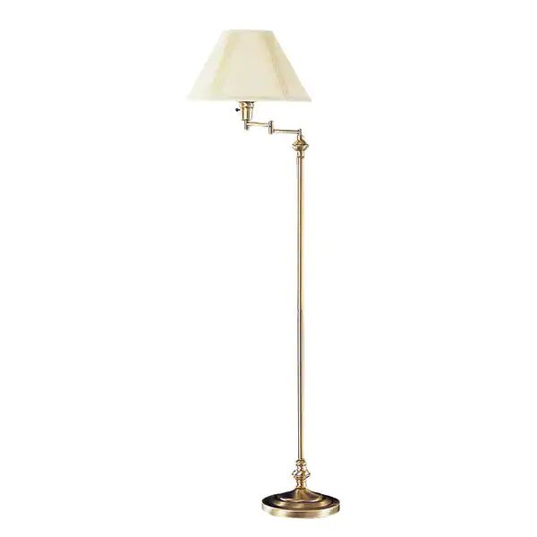 Off-white and Antique-brass-finished Metal 150-watt 3-way Floor Lamp with Swing Arm - Overstock -... | Bed Bath & Beyond