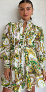 Roiii Women A-Line Lace Loose Baroque Button Down Long Sleeve Casual Dresses V Neck Embroidery Pa... | Amazon (US)