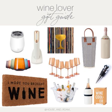 Gifts for the wine lover. Yeti, wine, doormats, wine opener, coffee table book, wine glasses 
