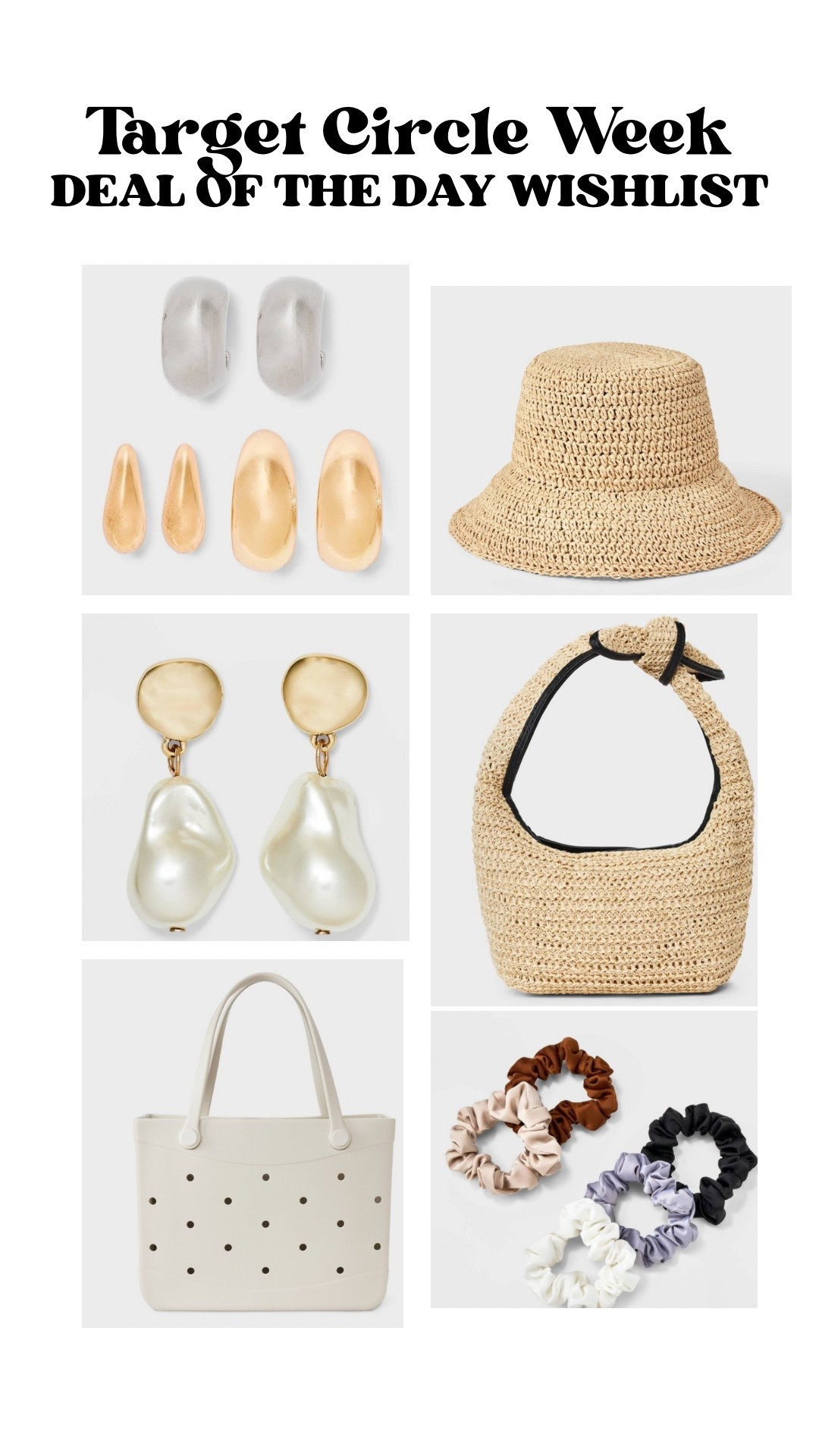 TARGET CIRCLE WEEK 🎯
Deal of the day wishlist!!

Jewelry & accessories are 40% OFF which makes all of these funds under $15 (minus the bog bag look for less which is ONLY $21!!!) 

#LTKFindsUnder50 #LTKItBag #LTKSaleAlert