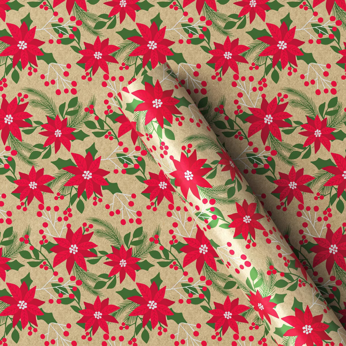 50 sq ft Poinsettia Flower Christmas Gift Wrap Red/Brown - Wondershop™ | Target