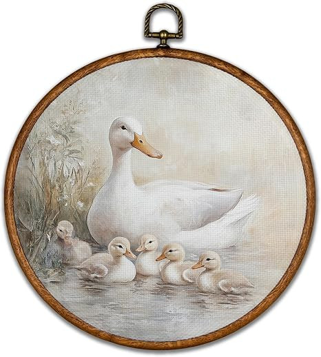 BCUANGD Retro Duck Round Wall Art Decor - Vintage Village Antique Wall Art Canvas Frame Artwork P... | Amazon (US)