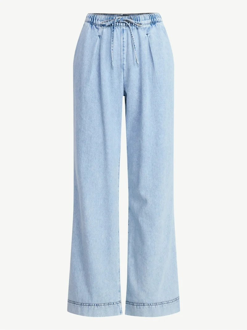 Free Assembly Women's and Women's Plus Loose Fitting Wide Leg Jeans with Adjustable Tie Waist, 29... | Walmart (US)