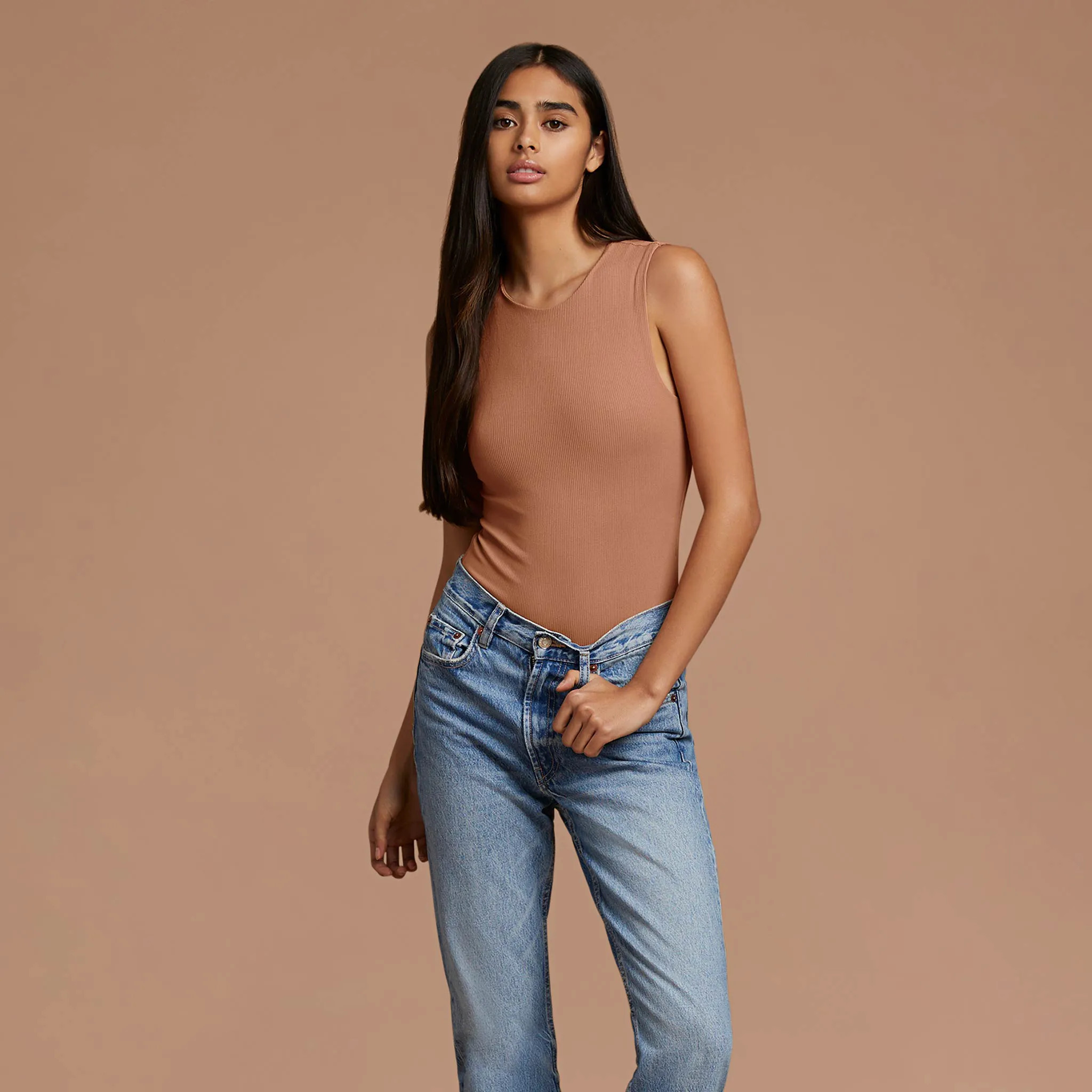 Women's Ribbed Crew Tank Bodysuit | nuuds