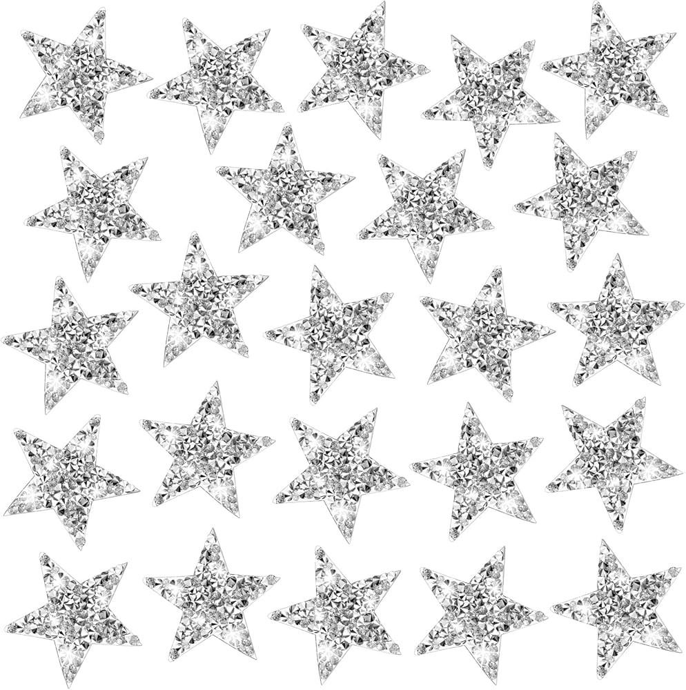 24 Pieces Star Patches Rhinestone Patches Heart Shape Diamond Appliques Adhesive Applique Glitter... | Amazon (US)