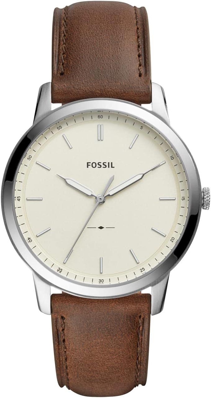 Fossil Men's Minimalist Quartz Stainless Steel and Leather Three-Hand Watch | Amazon (US)