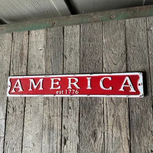 America est. 1776 Embossed Red & White Rustic Metal Sign Wall Art Decor USA Patriotic | Etsy (Global)