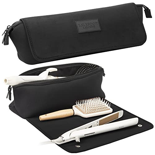 BAREFOOT CARIBOU Hair Tools Travel Bag and Heat Resistant Mat for Flat Irons, Straighteners, Curling Iron, and Haircare Accessories, 2-in-1 design, with Interior Pockets, Portable Organizer (Black) | Amazon (US)