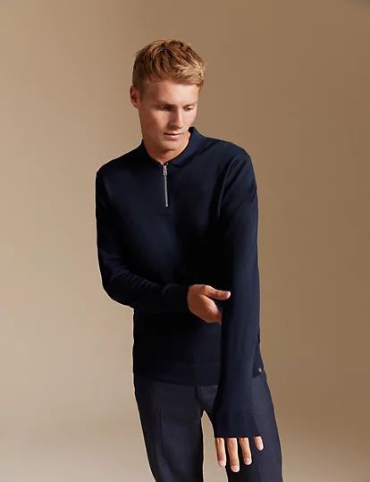 Pure Extra Fine Merino Wool Knitted Polo Shirt | Marks & Spencer (UK)