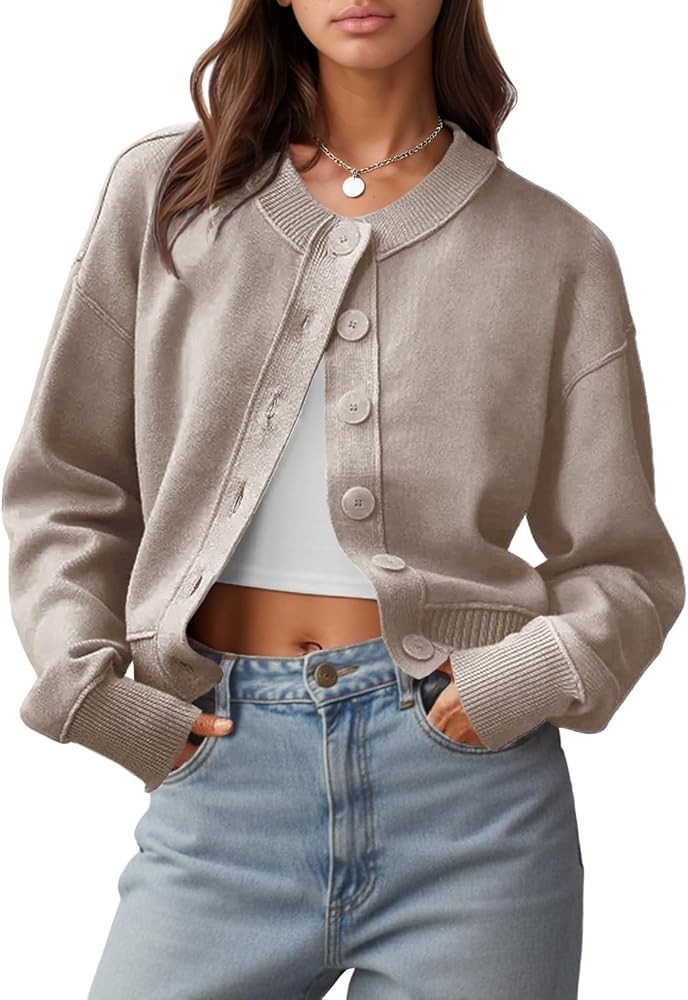UNCLECAT Womens Cropped Cardigan Sweaters Casual Long Sleeve Crewneck Button Down Knit Outerwear ... | Amazon (US)