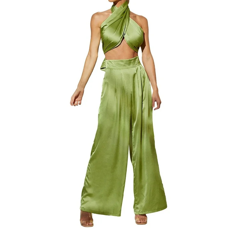 ZAZYULZ Two Piece Sets for Women Women's 2 Piece Outfits Sexy Halter Neck Criss Backless Crop Top... | Walmart (US)