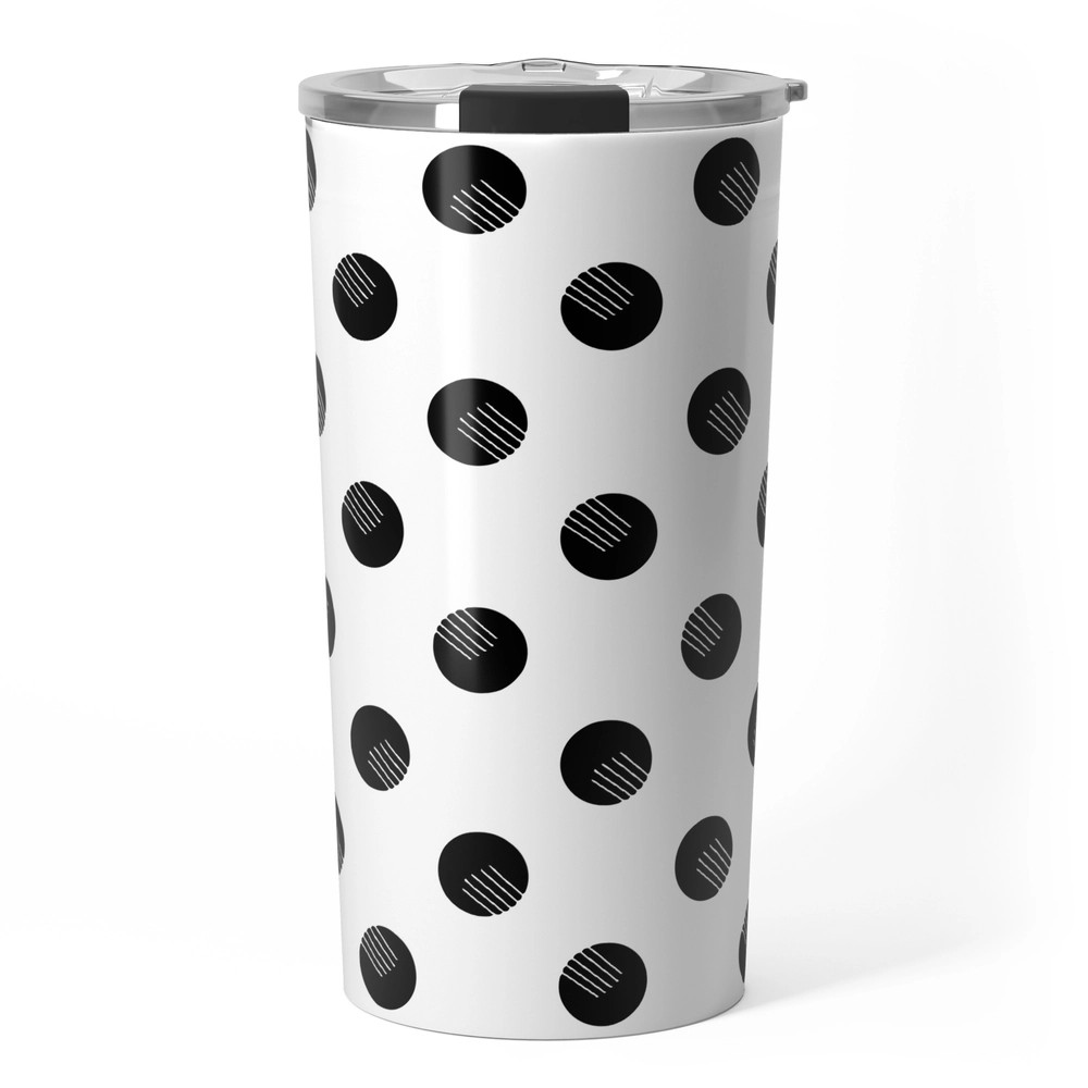 Black Dots White Lines Travel Mug by byjwp | Society6