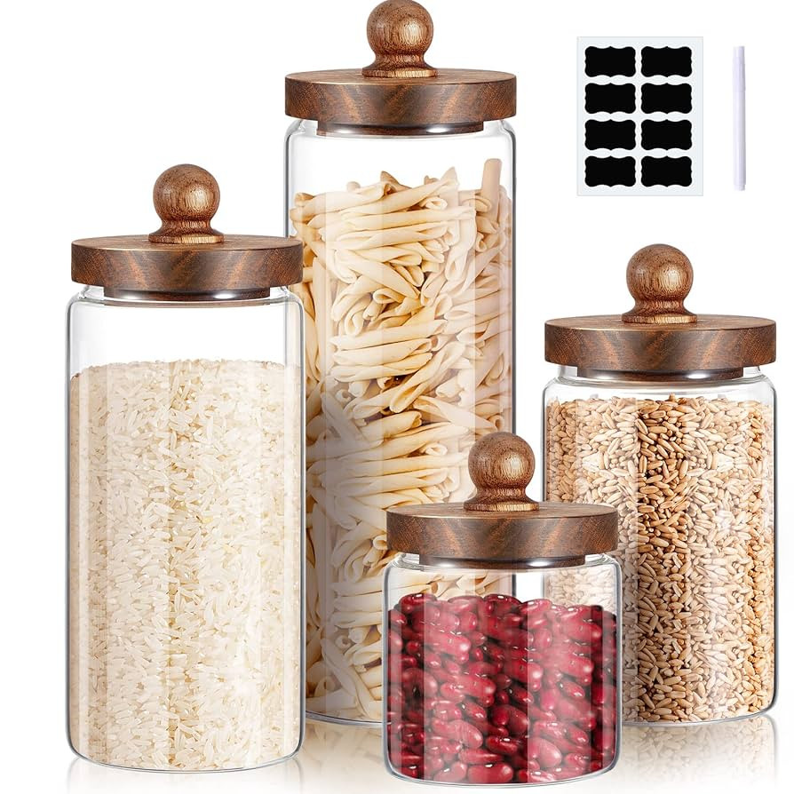 Gerrii Glass Storage Jars Set of 4, Clear Food Storage Containers with Wooden Lids Airtight Kitch... | Amazon (US)