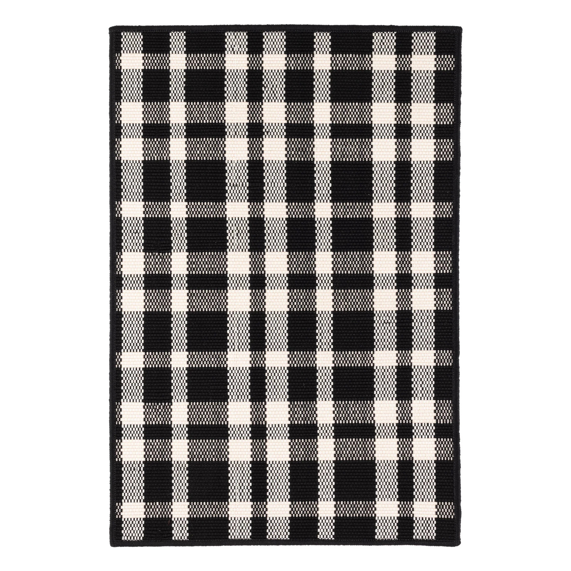 Tattersall Black Handwoven Indoor/outdoor Custom Rug | Annie Selke