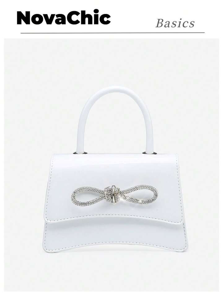 Mini White Rhinestone Decor Fashionable Square Bag with Top Single Handle | SHEIN