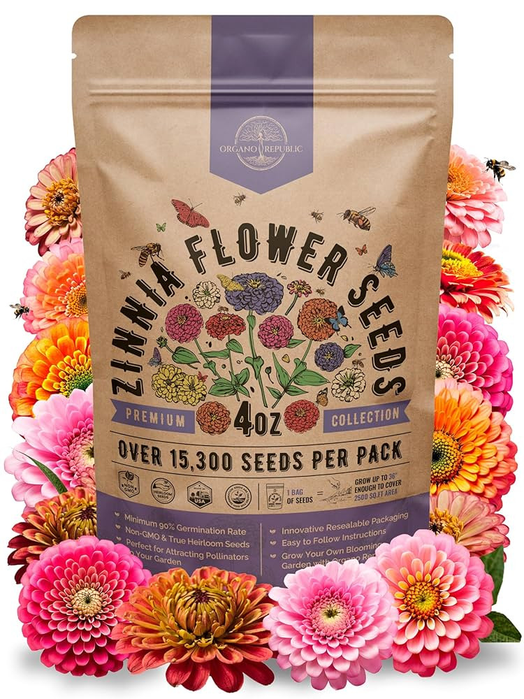 Zinnia Seeds Pack 4 oz - Over 15,300 Non-GMO Heirloom Zinnia Seeds for Planting, Annual Flowers i... | Amazon (US)