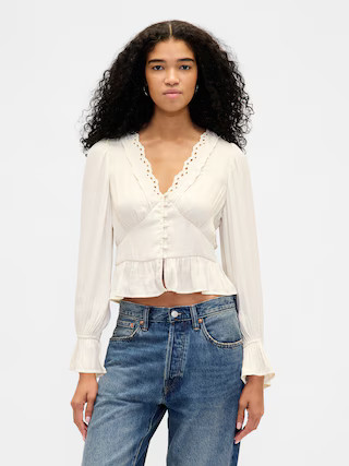 Eyelet V-Neck Peplum Top | Gap (US)