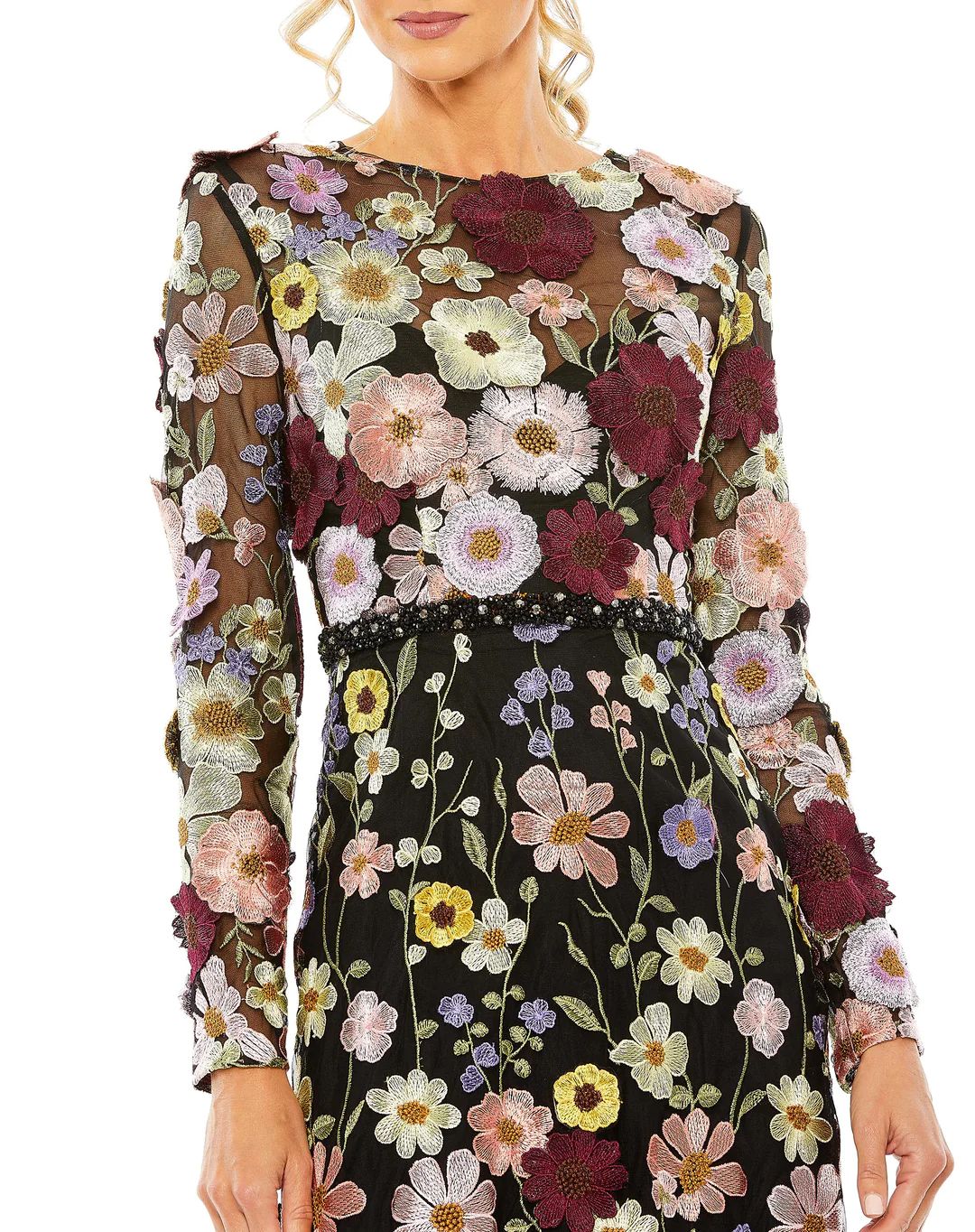 High Neck Floral Embellished A-Line Dress | Mac Duggal