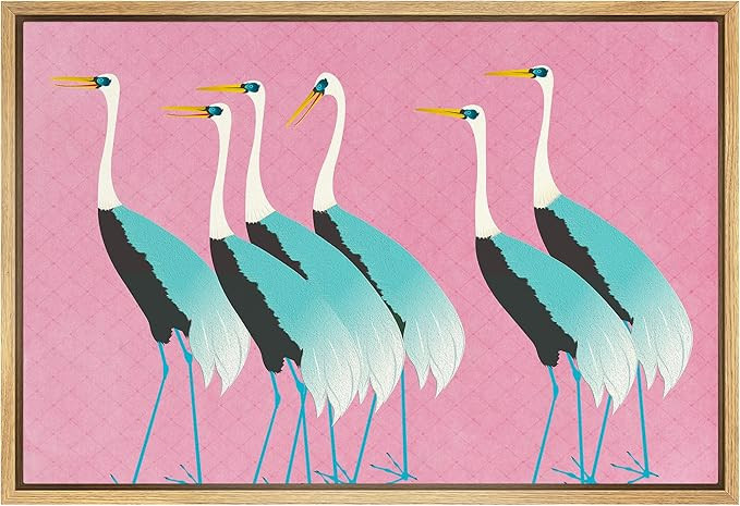SIGNWIN Framed Canvas Print Wall Art Preppy Room Decor Vibrant Teal Crane Bird Pink Sky Animals N... | Amazon (US)