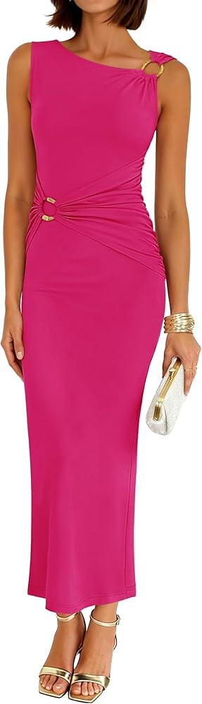 ZESICA Women's 2026 Summer Maxi Dress Sleeveless Ruched Elegant Wedding Guest Cocktail Formal Bod... | Amazon (US)