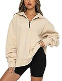 Meladyan Womens Half Zip Sweatshirt Oversized Long Sleeve Collar Drop Shoulder Solid 1/4 Zipper P... | Amazon (US)