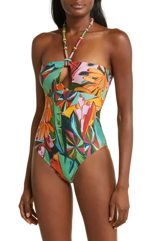 FARM Rio Banana Foliage One-Piece Swimsuit in Green Multi at Nordstrom, Size Medium | Nordstrom