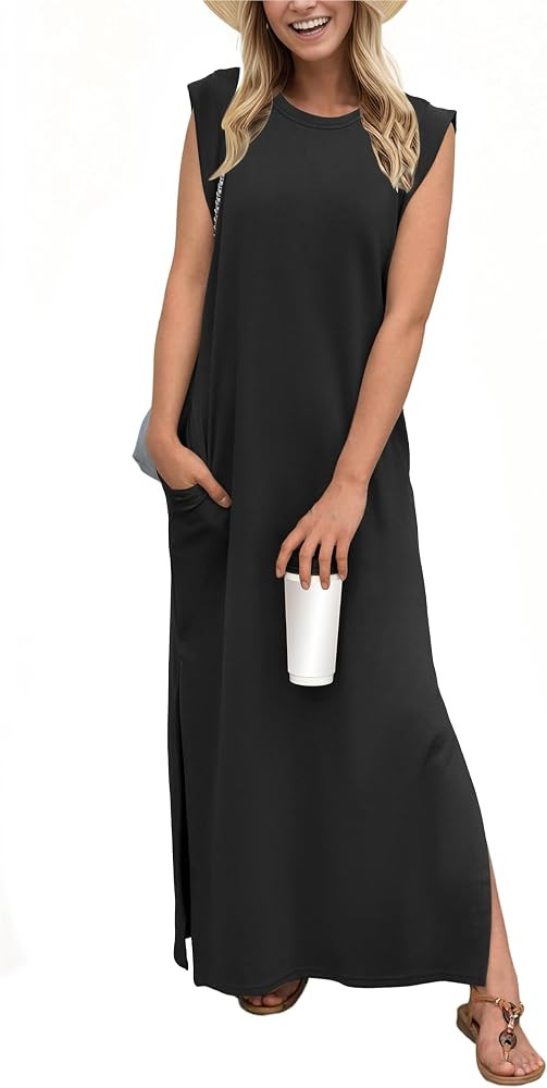 GRECERELLE 2026 Women Year-Round Casual Round Neck Loose Split Wrinkle-Free Long Maxi Vacation Dr... | Amazon (US)