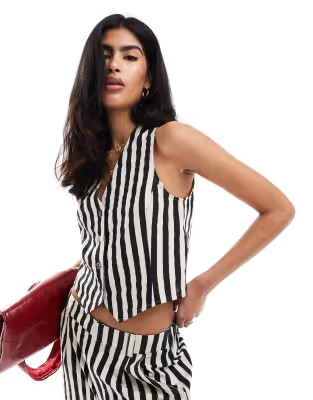 ASOS DESIGN waistcoat with linen in mono stripe co-ord | ASOS | ASOS (Global)