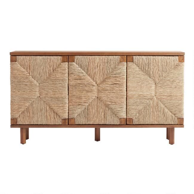 Vintage Acorn Wood and Woven Seagrass Cortez Buffet | World Market