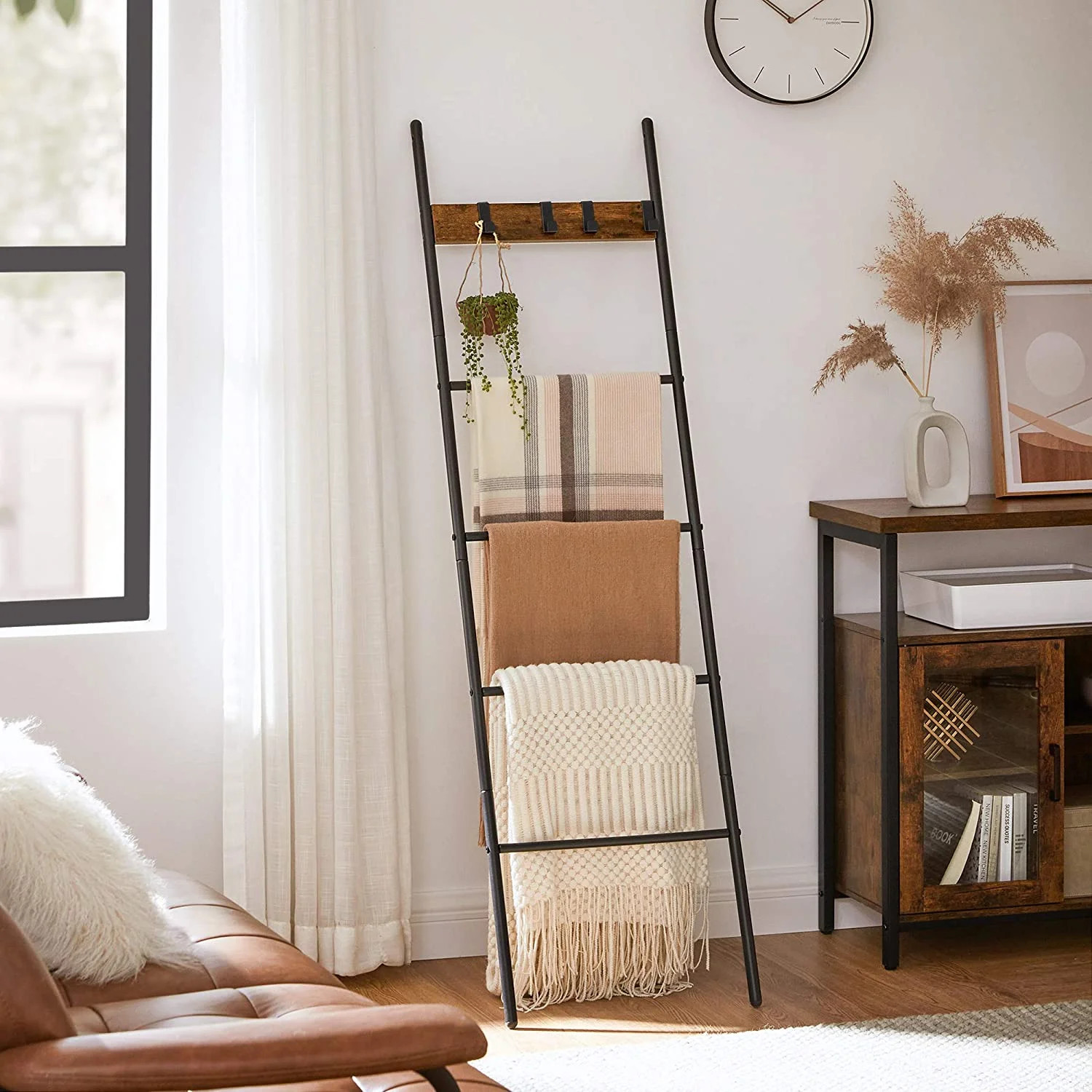 Blanket Ladder, 5-Tier Quilt Ladder,Rustic Brown and Black - Walmart.com | Walmart (US)