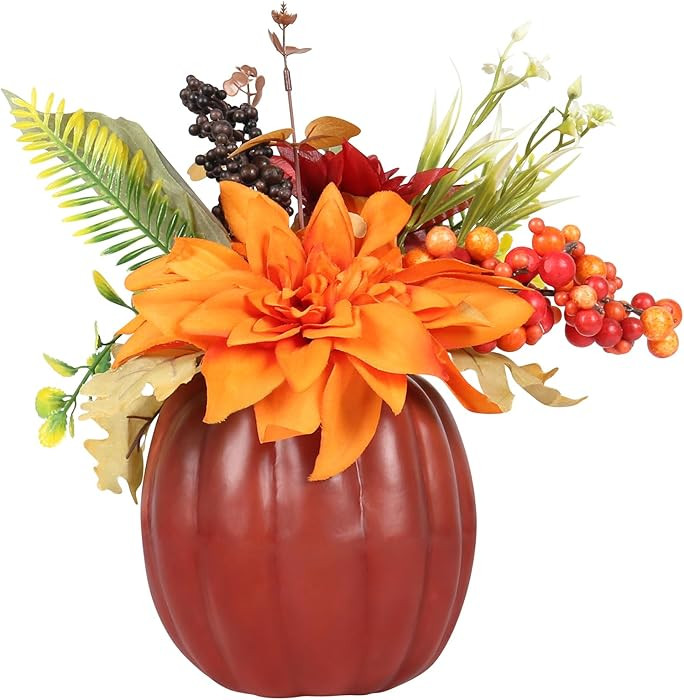 SY Super Bang Fall Pumpkins Decor, Dark Brown Artificial Flower Plant Berry Foam Faux Big Pumpkin... | Amazon (US)