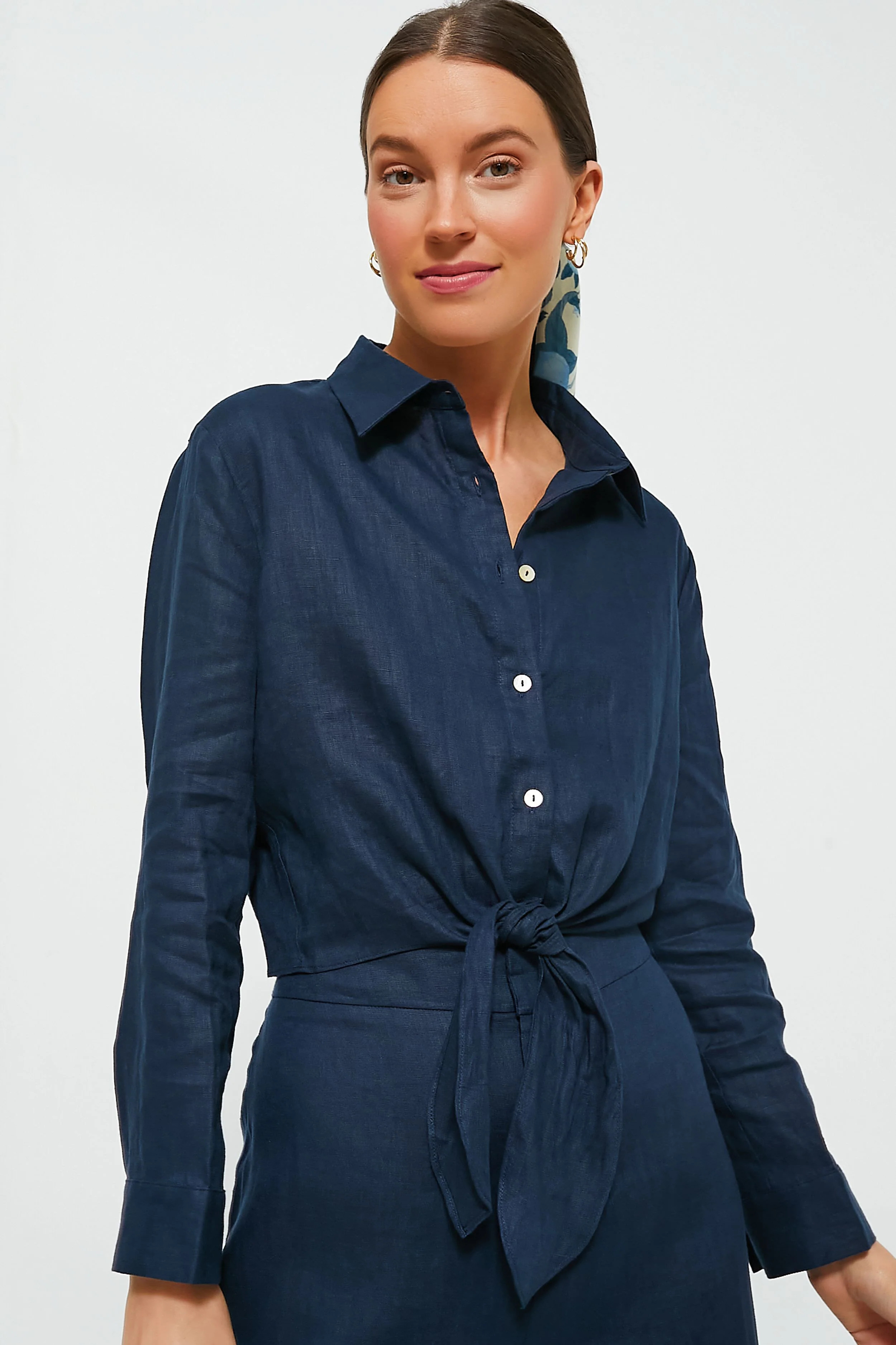 Navy Linen Tie-Front Rebecca Shirt | Tuckernuck (US)