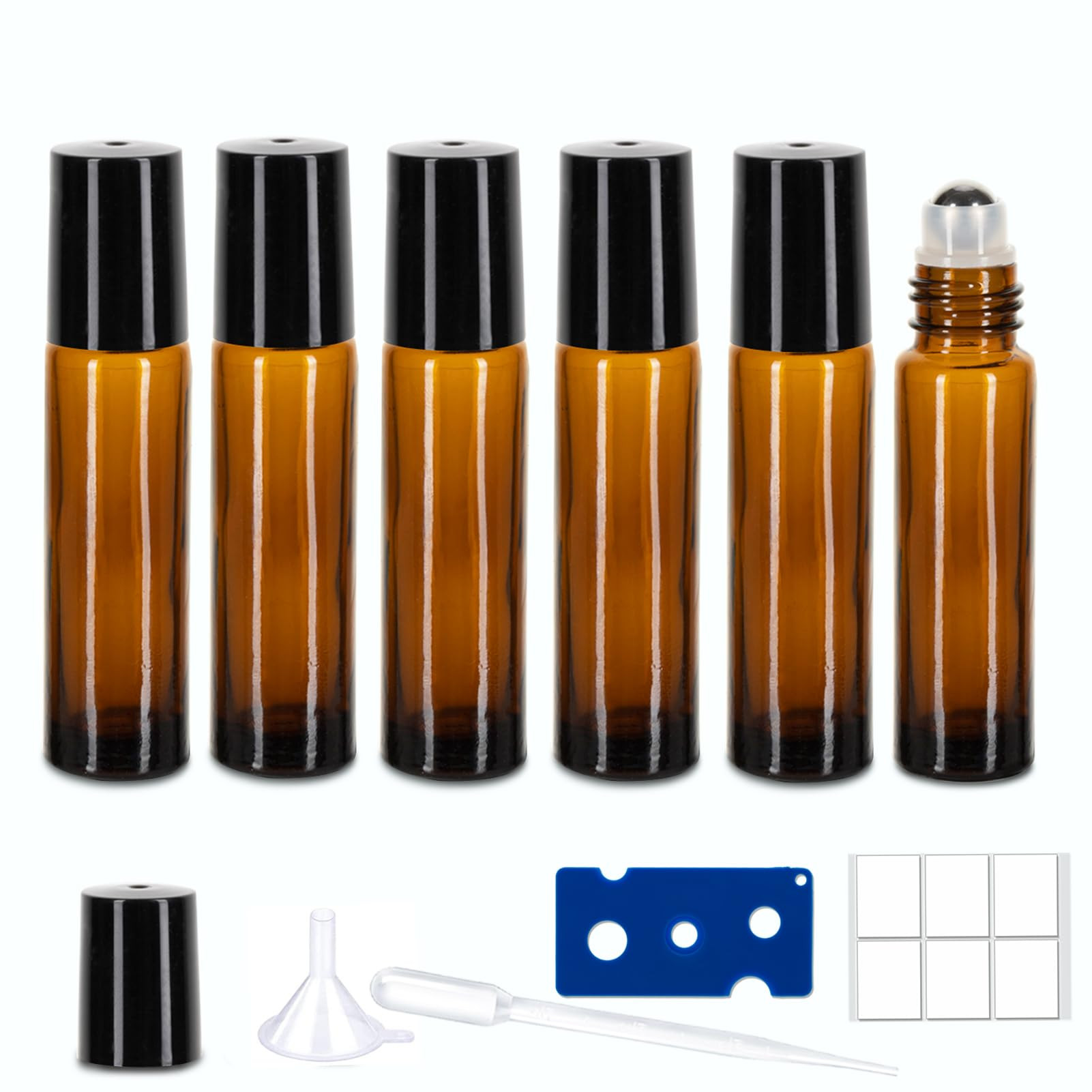 6 Pack Essential Oil Roller Bottles - 10ml Amber Glass Roll-On Bottles with Stainless Steel Rolle... | Amazon (US)