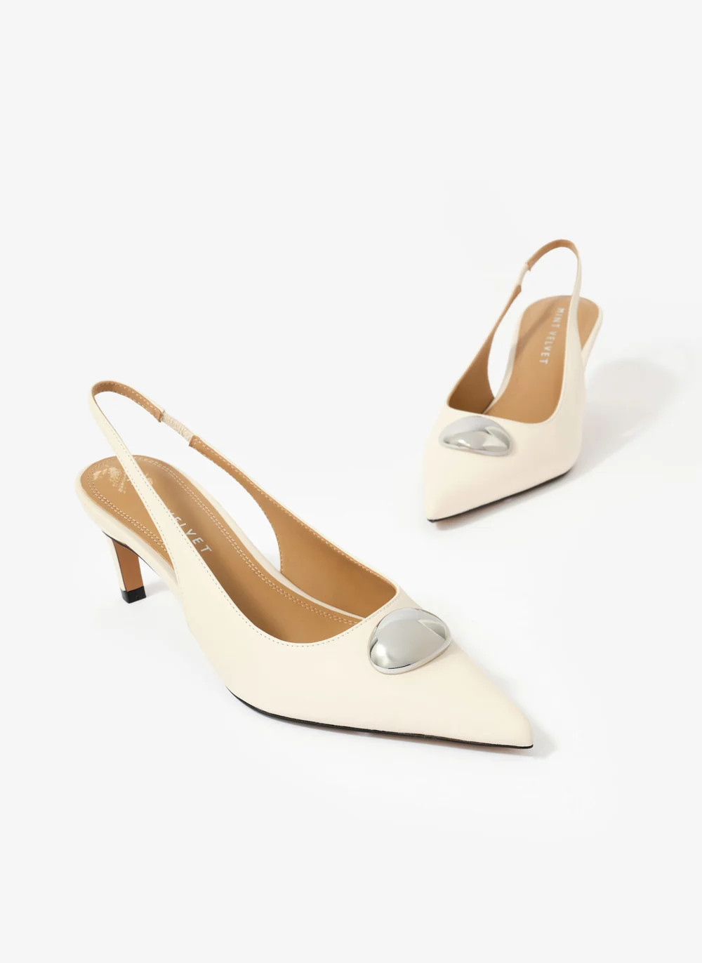 Ren White Leather Sling Back Heels | Mint Velvet