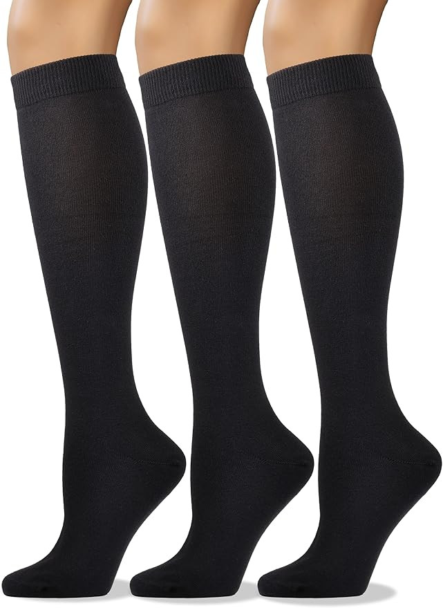 COTTON DAY Women's Soft Combed Cotton Knee High Long Calf Dress Socks Seamless Toe Black White Gr... | Amazon (US)