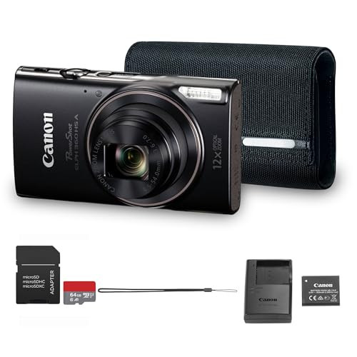 Canon PowerShot ELPH 360 HS A Digital Camera (Black) | 20.2MP CMOS Sensor, 12x Optical Zoom & Built-in Wi-Fi | Compact Point-and-Shoot for Travel, Family & Everyday Photography (7280C001) + 64GB Card | Amazon (US)