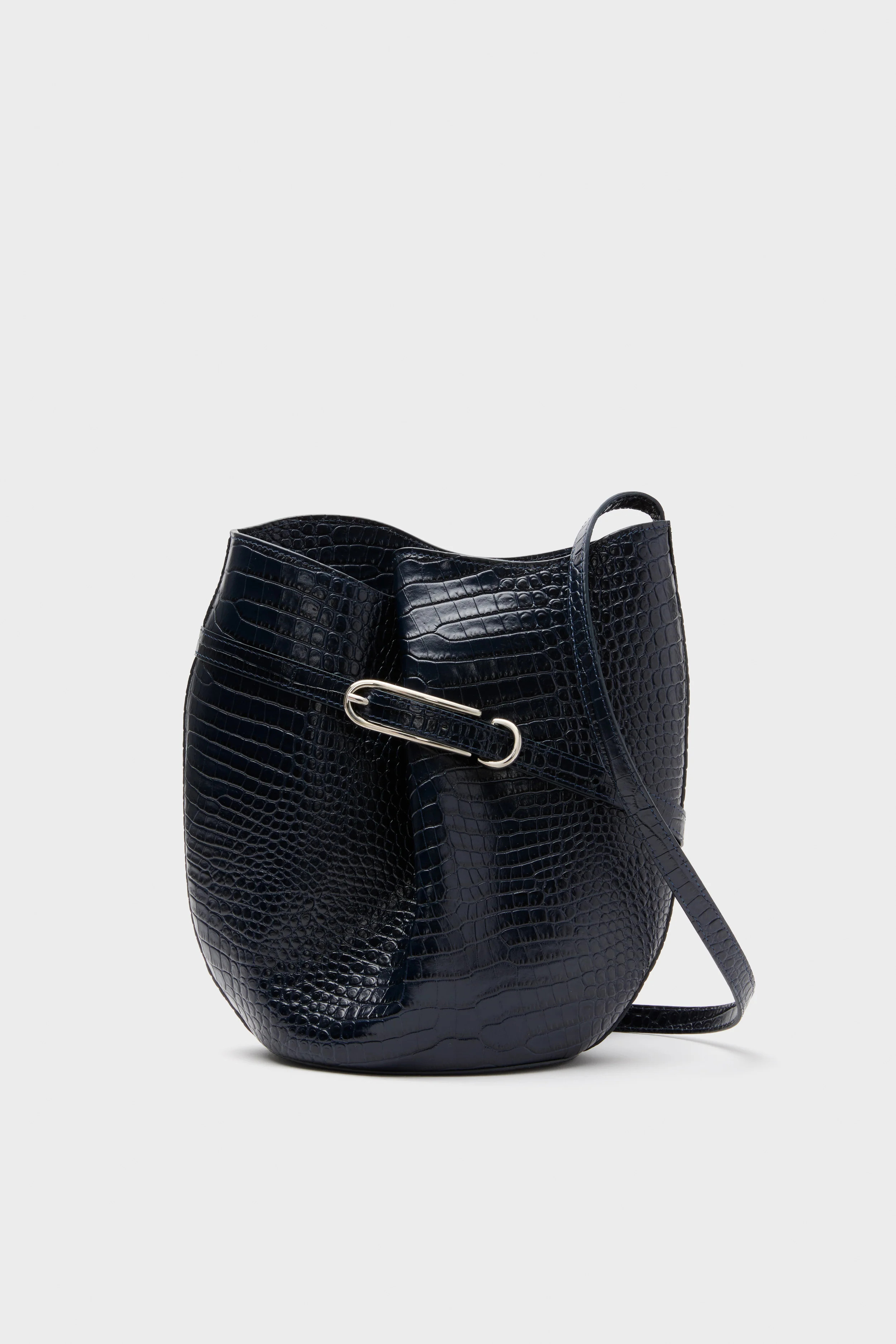 Navy Croc Embossed Belted Bucket Bag | Tuckernuck (US)