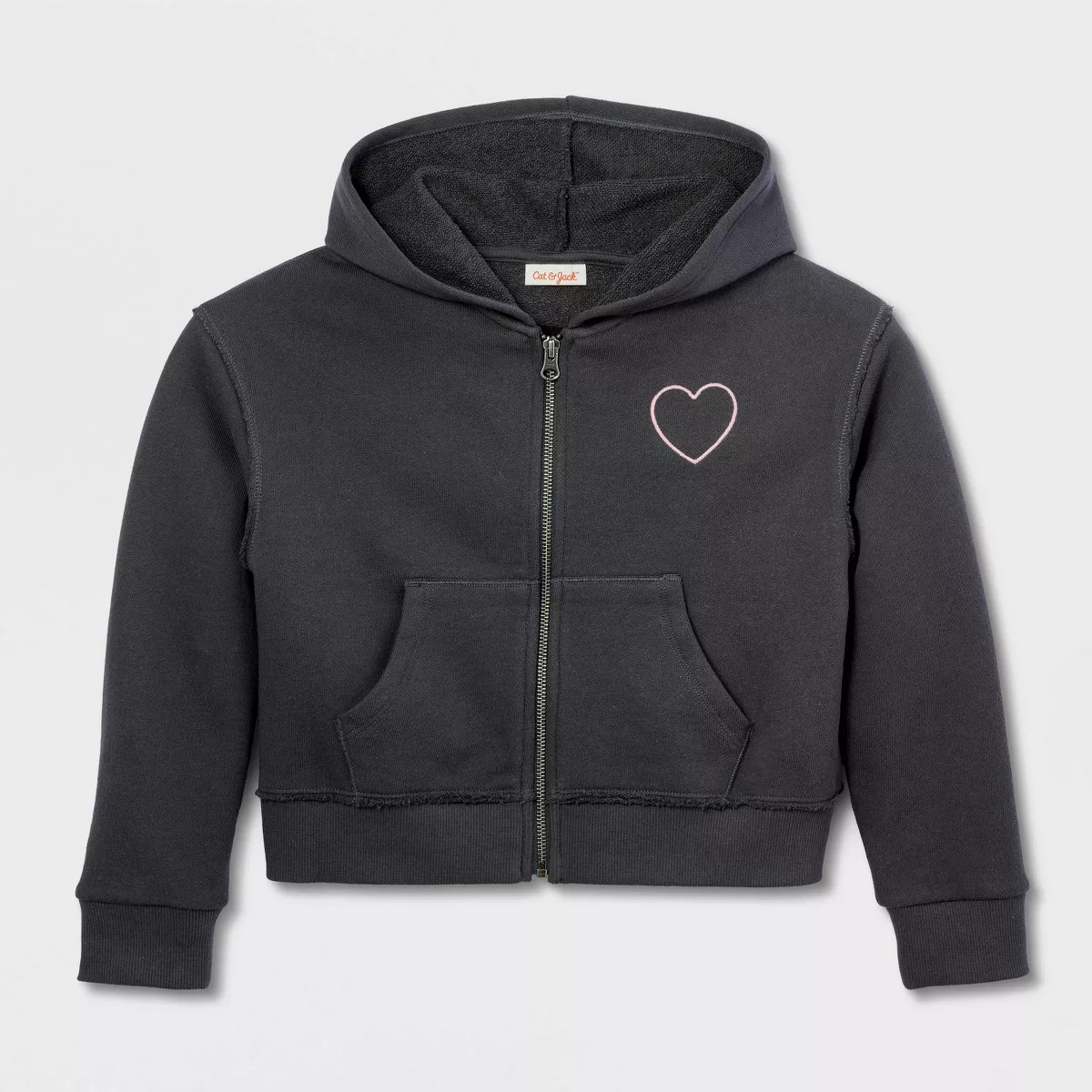 Girls' French Terry 'Amour' Graphic Hoodie Zip-Up Sweatshirt - Cat & Jack\u2122 Charcoal Gray S | Target