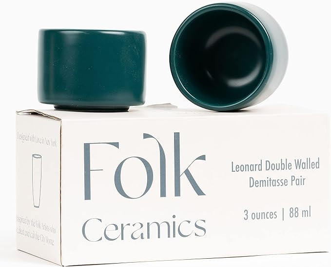 Leonard Ceramic Espresso Cups | Set of 2, 3oz, Blue Emerald | Modern Stackable Demitasse Mugs for... | Amazon (US)