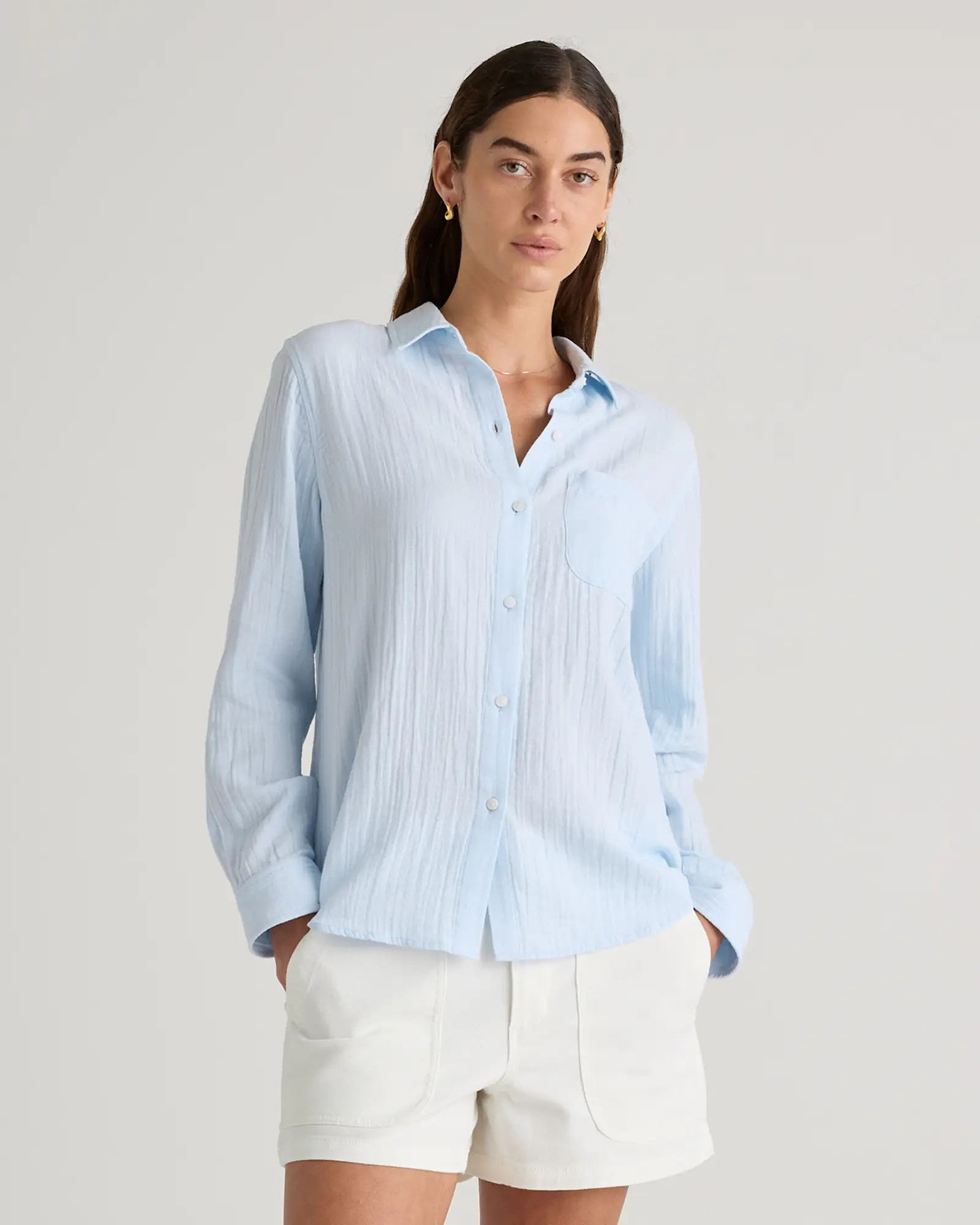 100% Organic Cotton Gauze Long Sleeve Shirt in Nantucket Blue | Quince