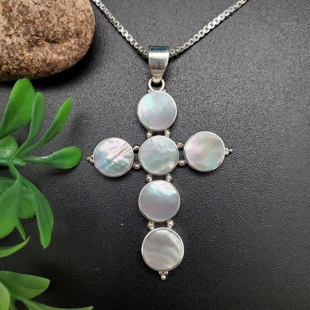 ATS-AYU247 White Mother of Pearl Cross Necklace Pendant Option With Silver Chain Sterling Silver ... | Etsy (US)