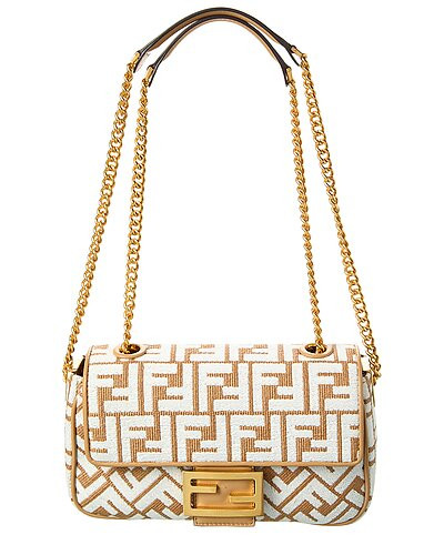 Baguette Midi FF Raffia & Leather Shoulder Bag | Gilt & Gilt City
