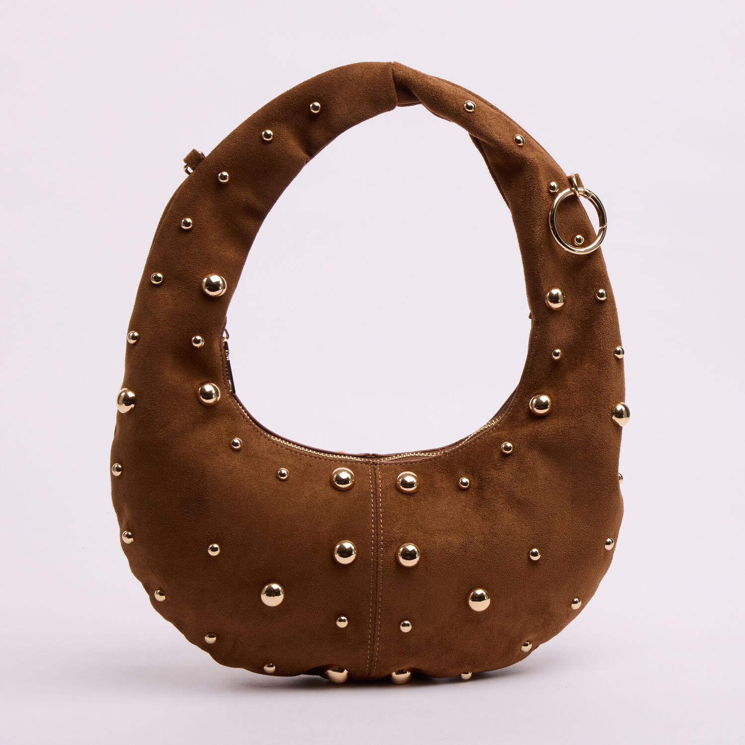 Brown Velvet Studded Crescent Shoulder Bag | TK Maxx