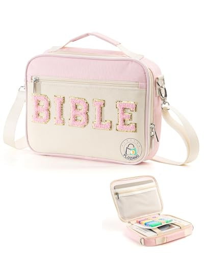PLOZANO Bible Cover Case for Women, Large Chenille Letter Bible Bag with Shoulder Strap,Pink Bible Carrying Tote Bags for Bible Study Accessories, for Women Lady Teen Grils | Amazon (US)