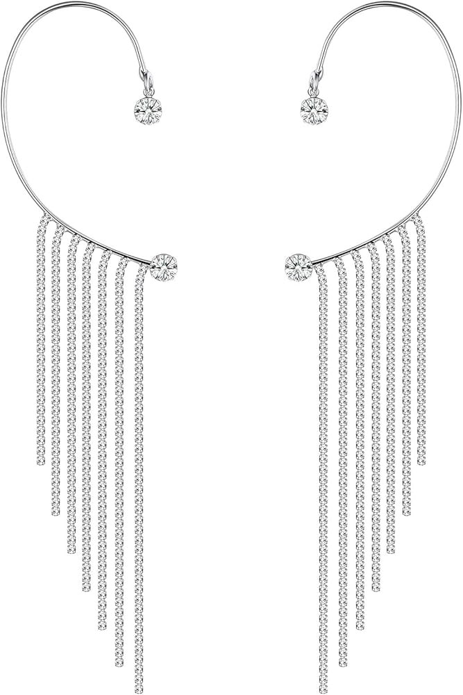 FOCALOOK Sparkly Rhinestone Crystal Tassel Long Dangle Dance Competion Earrings for Party Prom | Amazon (US)