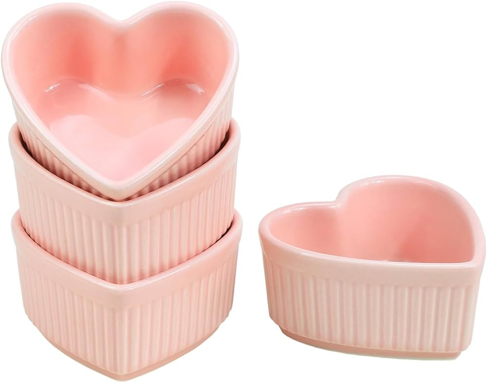 Sizikato Heart-Shaped Porcelain Souffle Dishes, Ramekins - 3.5 Inches for Souffle, Creme Brulee a... | Amazon (US)
