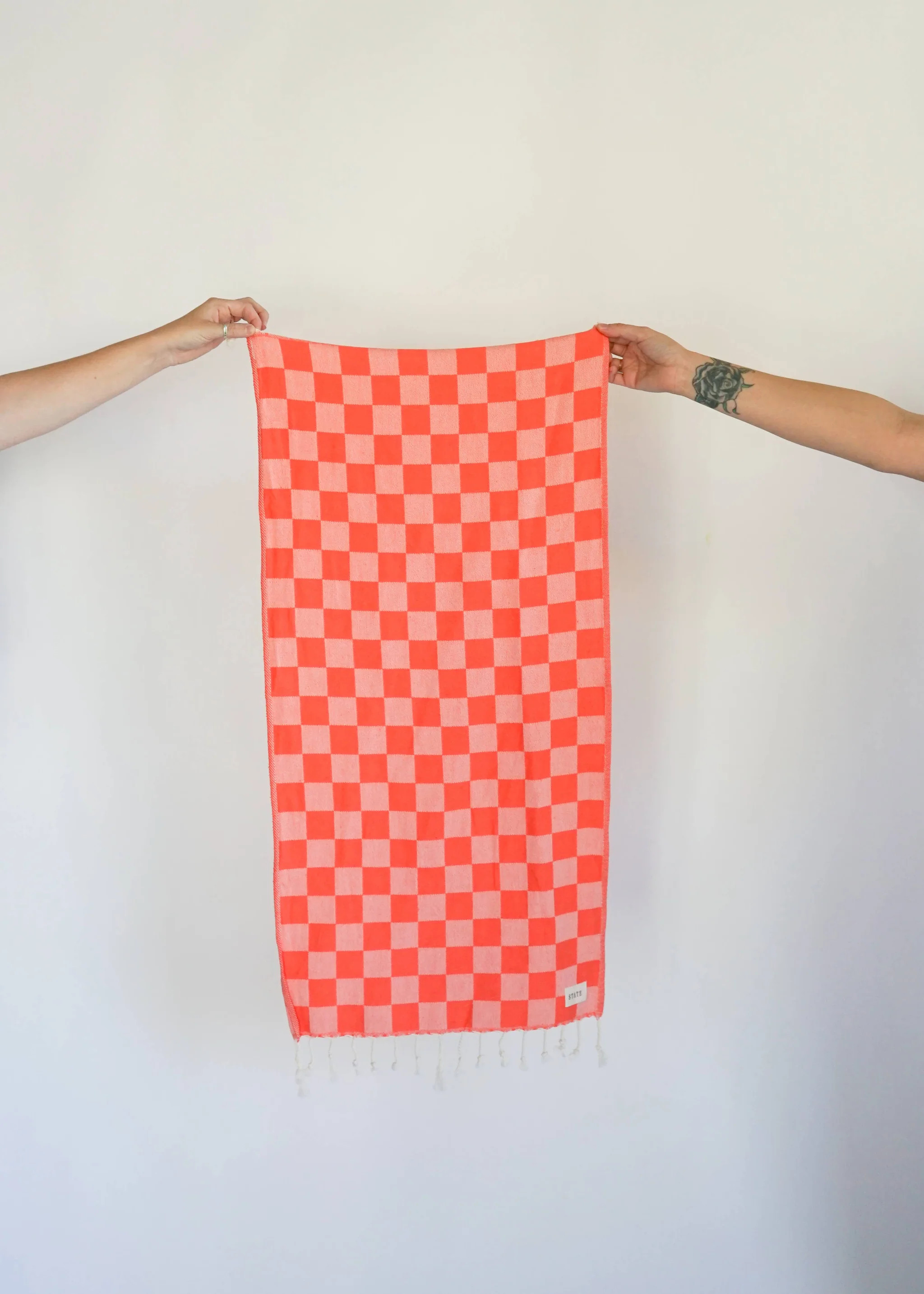 CORAL CHECK TURKISH HAND TOWEL | Ascot + Hart