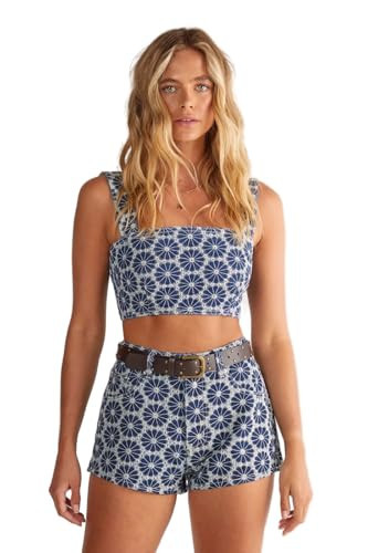 Nasty Gal Denim Floral Embroidered Strappy Crop Top | Amazon (US)