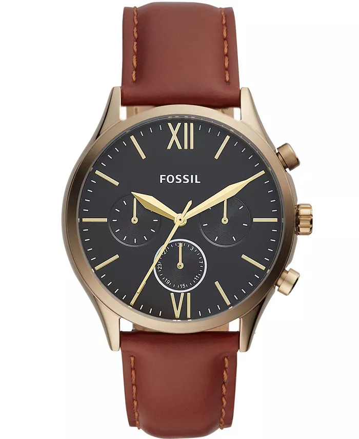 Men's Fenmore Multifunction Brown Leather Watch 44mm | Macys (US)